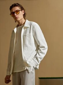 Manfinity Áo khoác Nam Túi Dây kéo màu trơn Giải trí - Màu be - Xem 7