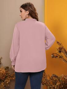 Mulvari Plus Tie Neck Lantern Sleeve Blouse - Dusty Pink - View 2