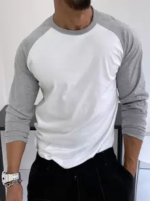 Manfinity Homme 男士撞色插肩袖T恤 - 白色 - 查看 1