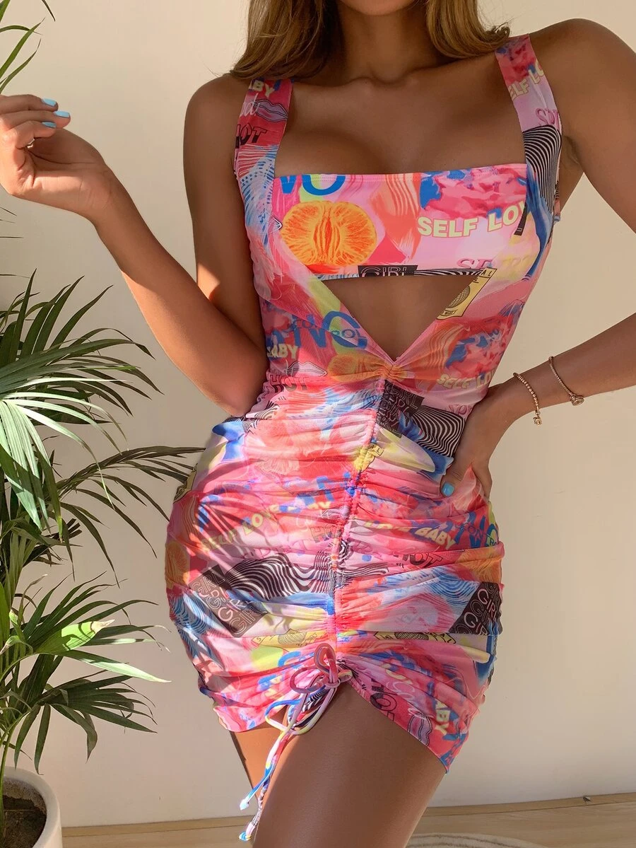 3packs Allover Mixed Pattern Bandeau Bikini & Cover Up