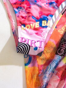 3packs Allover Mixed Pattern Bandeau Bikini & Cover Up
