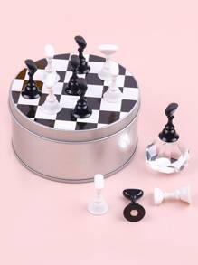 黑色和白色盒裝磁性指甲盤子支架12入組樹脂棋盤造型鍛煉工具是合適適合女士和女孩 - 黑與白 - 查看 1