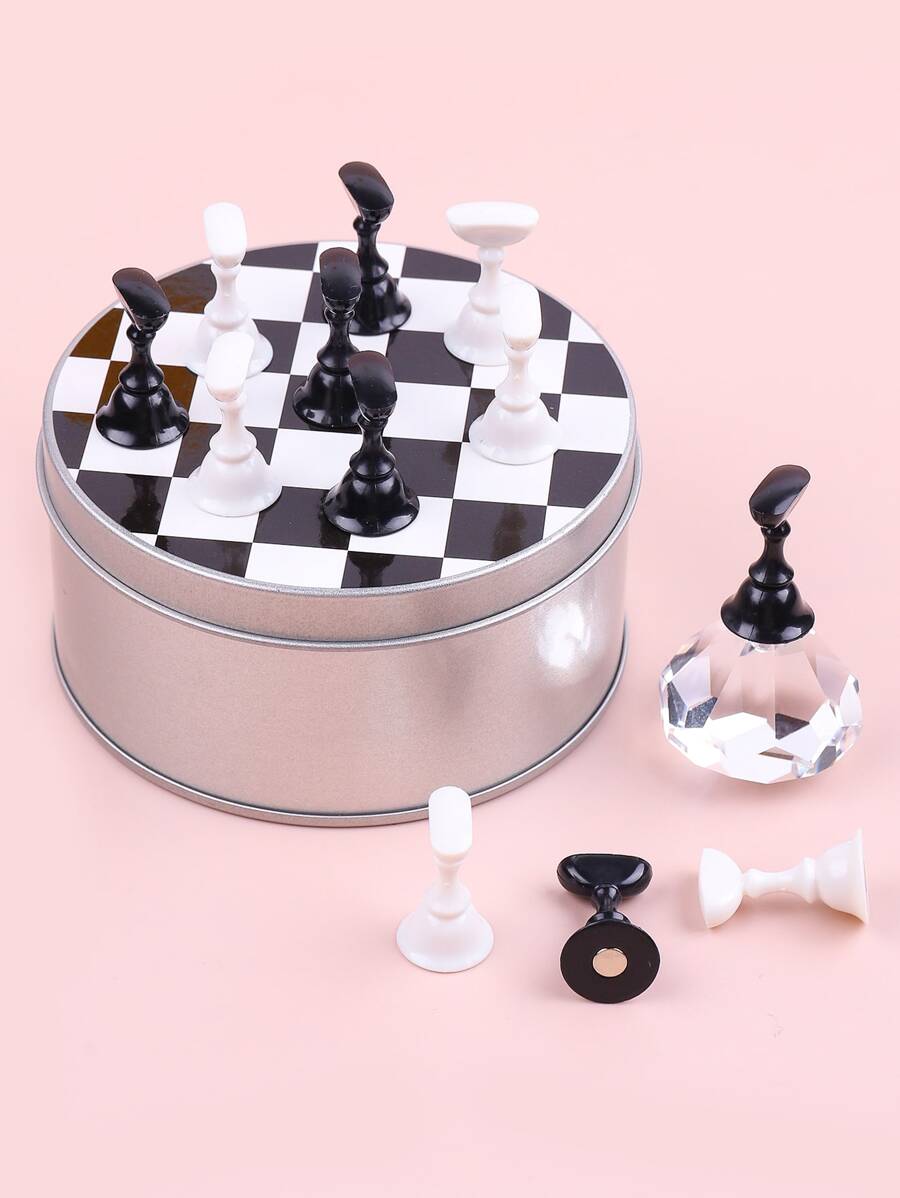 黑色和白色盒裝磁性指甲盤子支架12入組樹脂棋盤造型鍛煉工具是合適適合女士和女孩 - 黑與白 - 查看 1