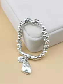 1pc Asymmetrical & Elastic & Adjustable Beaded Bracelet With Unique Pendant - Ideal For Parties, Weddings, Or Birthday Gifts - Grey - View 2