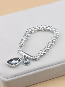 1pc Asymmetrical & Elastic & Adjustable Beaded Bracelet With Unique Pendant - Ideal For Parties, Weddings, Or Birthday Gifts - Grey - View 4