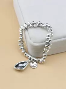 1pc Asymmetrical & Elastic & Adjustable Beaded Bracelet With Unique Pendant - Ideal For Parties, Weddings, Or Birthday Gifts - Grey - View 5