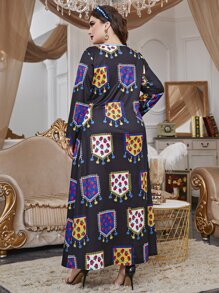 Al Najma Plus Tassel & Floral Print Tee Dress - Black - View 2