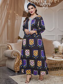 Al Najma Plus Tassel & Floral Print Tee Dress - Black - View 4