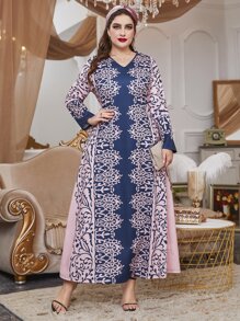 Al Najma 大碼圖案印花V領長連衣裙 - 彩色 - 查看 1