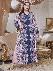 Al Najma 大碼圖案印花V領長連衣裙 - 彩色 - 查看 3