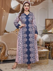 Al Najma 大碼圖案印花V領長連衣裙 - 彩色 - 查看 4