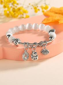 Lucky Cat Charm Bracelet - White - View 1