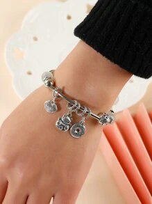 Lucky Cat Charm Bracelet - White - View 2