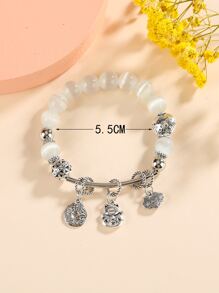 Lucky Cat Charm Bracelet - White - View 4
