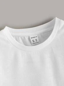 SHEIN 小男童2入組不對稱下擺圓領T恤 - 黑與白 - 查看 3