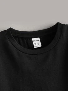 SHEIN 小男童2入組不對稱下擺圓領T恤 - 黑與白 - 查看 6