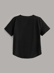 SHEIN 小男童2入組不對稱下擺圓領T恤 - 黑與白 - 查看 7