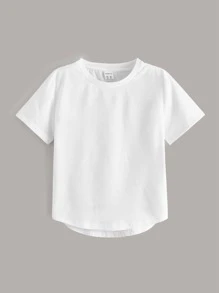 SHEIN 小男童2入組不對稱下擺圓領T恤 - 黑與白 - 查看 8