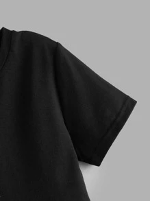 SHEIN 小男童2入組不對稱下擺圓領T恤 - 黑與白 - 查看 9