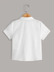 SHEIN Young Boy's Casual Solid Color Short Sleeve Shirt, Summer - White - View 2
