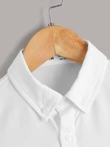 SHEIN Young Boy's Casual Solid Color Short Sleeve Shirt, Summer - White - View 3