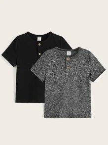 SHEIN Young Boy 2pcs Half Button Placket Tee - Multicolor - View 1