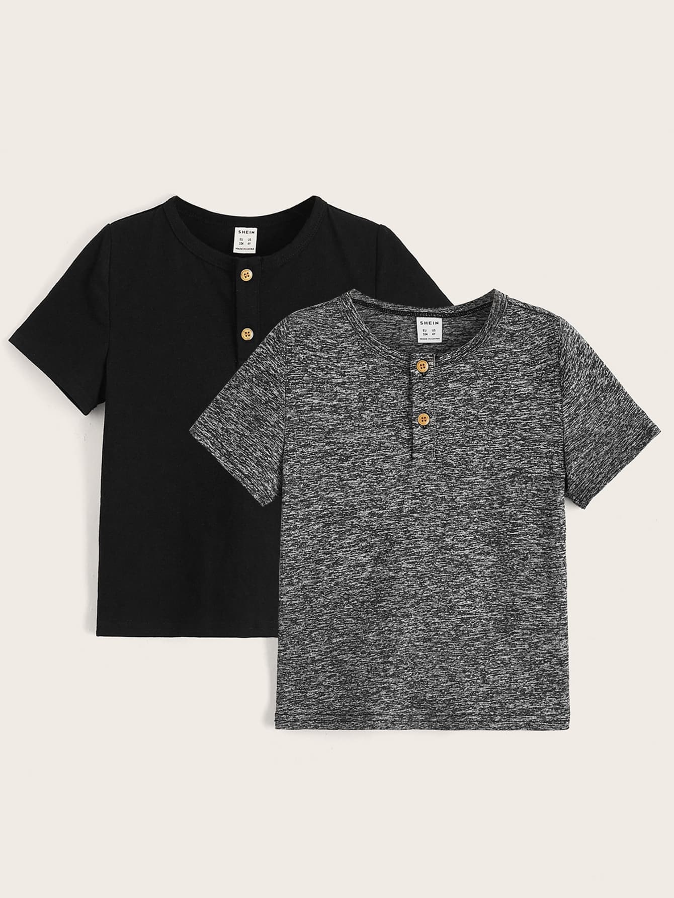 SHEIN Young Boy 2pcs Half Button Placket Tee - Multicolor - View 1