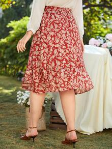 SHEIN Frenchy Plus Paisley Print Ruffle Hem Skirt - Multicolor - View 2