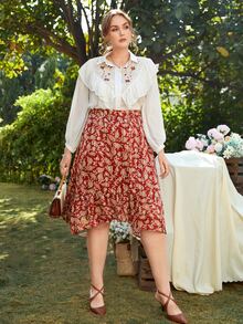 SHEIN Frenchy Plus Paisley Print Ruffle Hem Skirt - Multicolor - View 4