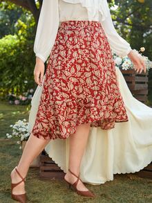 SHEIN Frenchy Plus Paisley Print Ruffle Hem Skirt - Multicolor - View 5