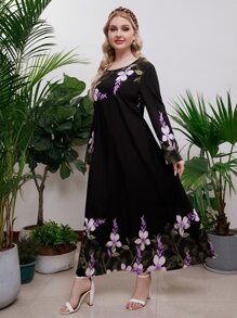 Lacomfia 大碼印花直筒連衣裙 - 黑色 - 查看 1