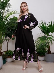 Lacomfia 大碼印花直筒連衣裙 - 黑色 - 查看 3