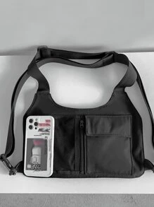 Bolso bandolera con malla en el pecho para hombre - Negro - Ver 8