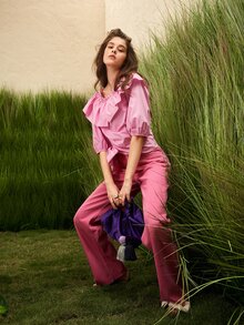 Mulvari Top con diseño de lazo grande ribete con fruncido - Rosa Pálido - Ver 9