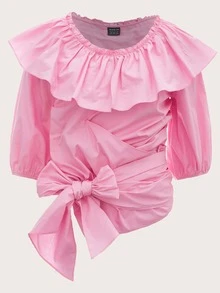 Mulvari Top con diseño de lazo grande ribete con fruncido - Rosa Pálido - Ver 11