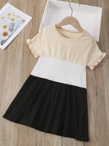 Toddler Girls Colour Block Frill Trim Dress - Multicolor - View 1