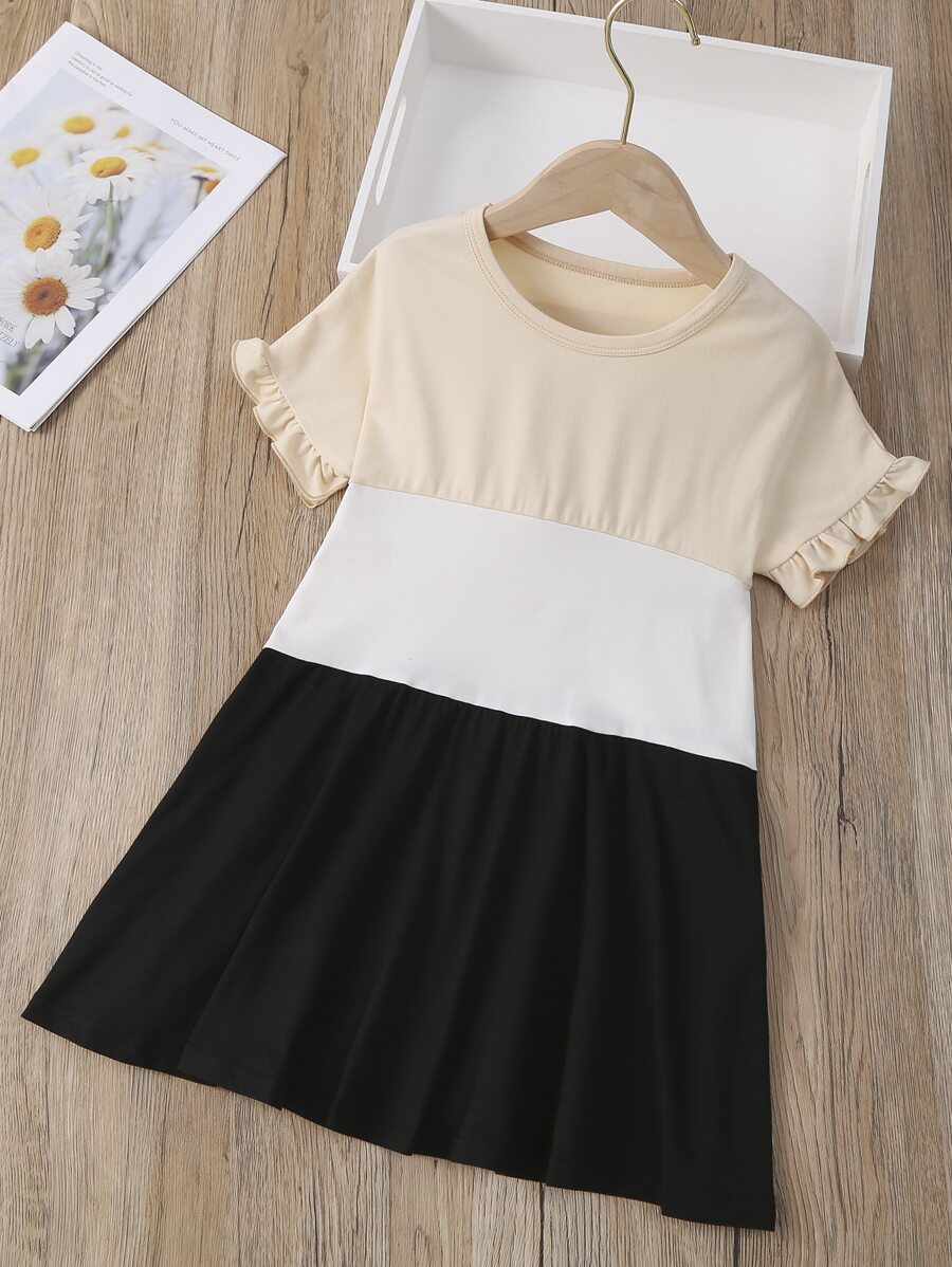 Toddler Girls Colour Block Frill Trim Dress - Multicolor - View 1