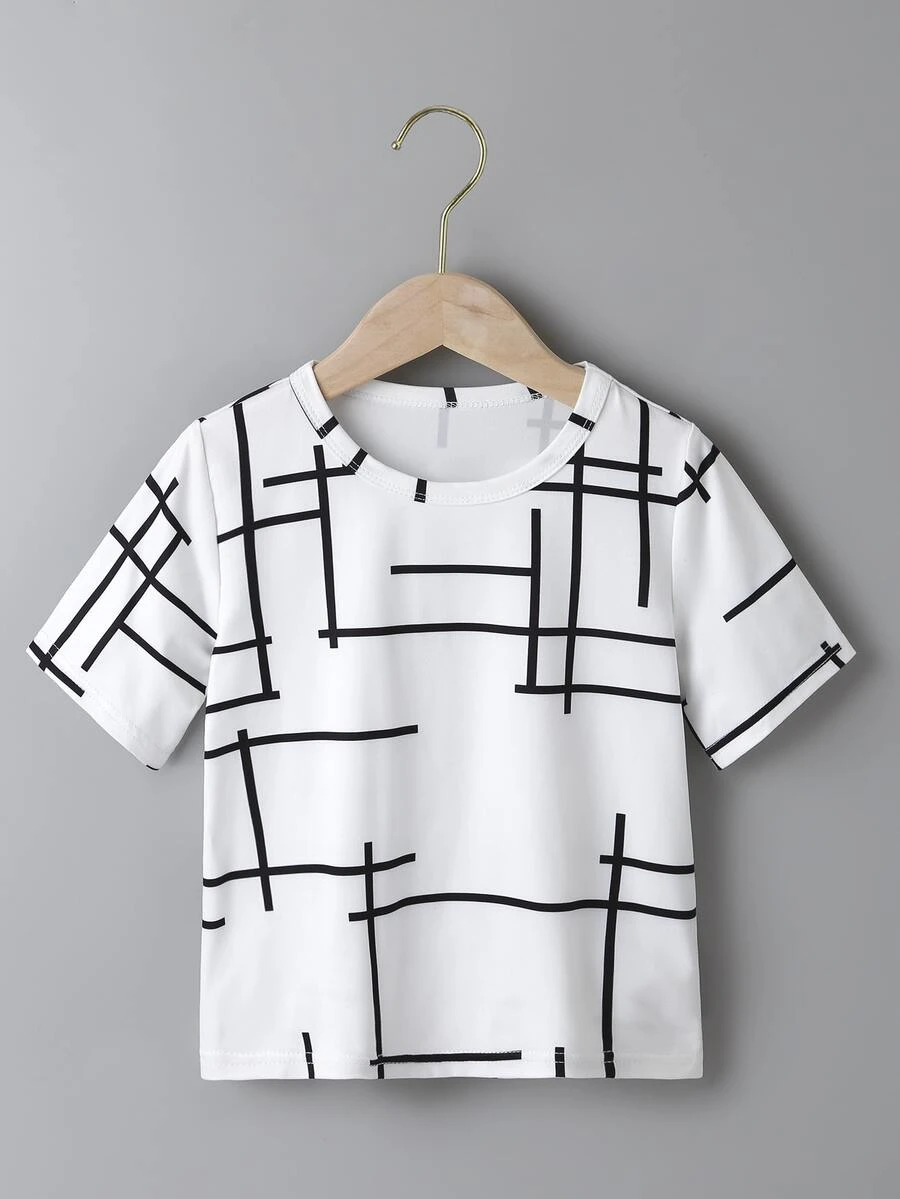 小男童幾何印花T恤 - 白色 - 查看 1