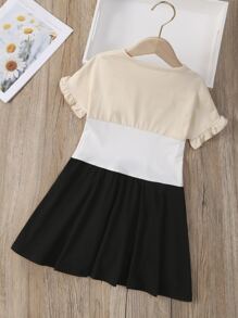 Toddler Girls Colour Block Frill Trim Dress - Multicolor - View 2