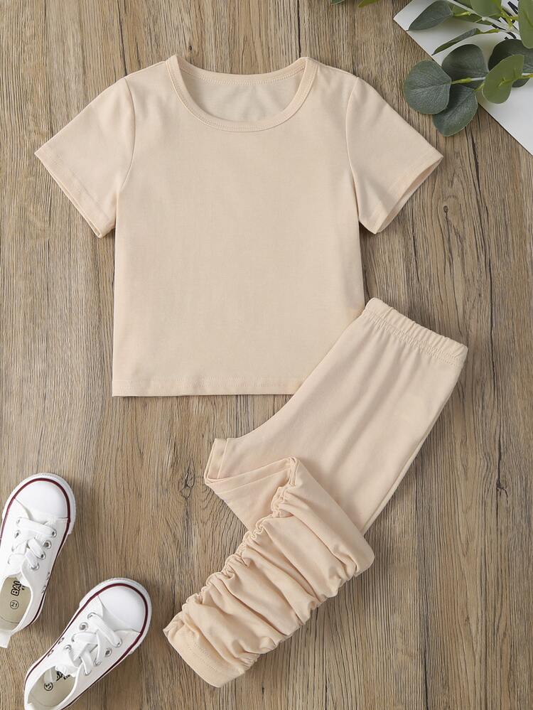 Young Girl Solid Tee & Stacked Leggings