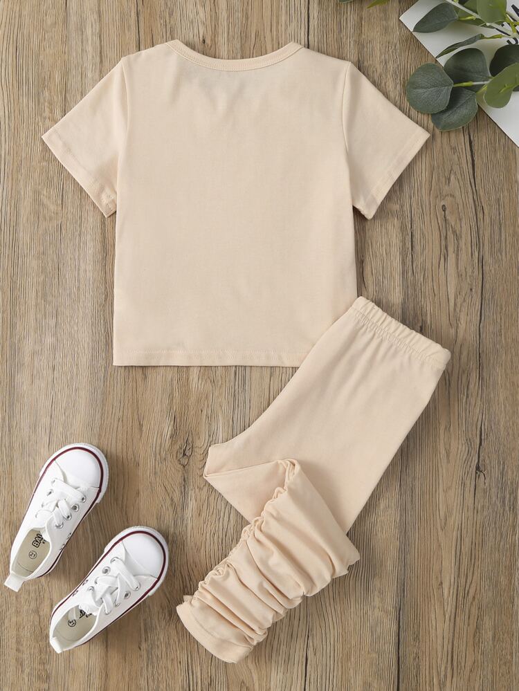 Young Girl Solid Tee & Stacked Leggings