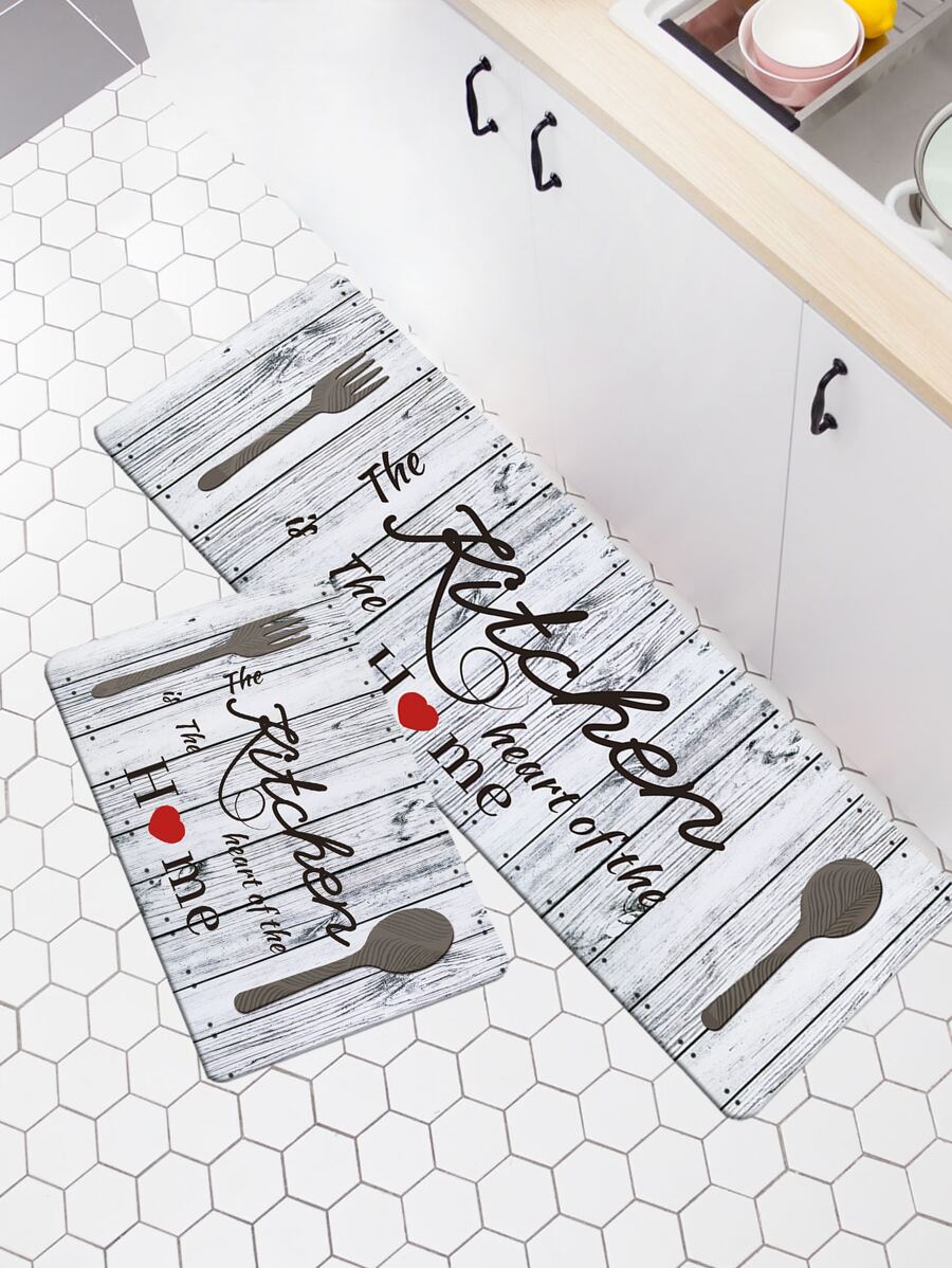 1pc Slogan Graphic Non-slip Kitchen Rug, Modern Polyester Absorb Water Floor Mat For Kitchen - Multicolor - View 1