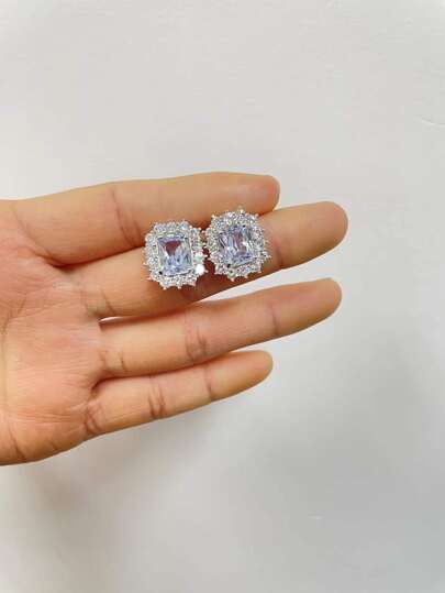 Cubic Zirconia Decor Stud Earrings