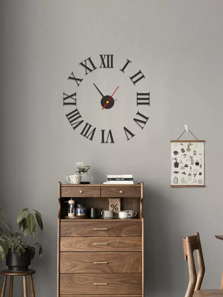 Đồng hồ treo tường mặt gương số La mã 1 bộ - màu đen - Xem 1