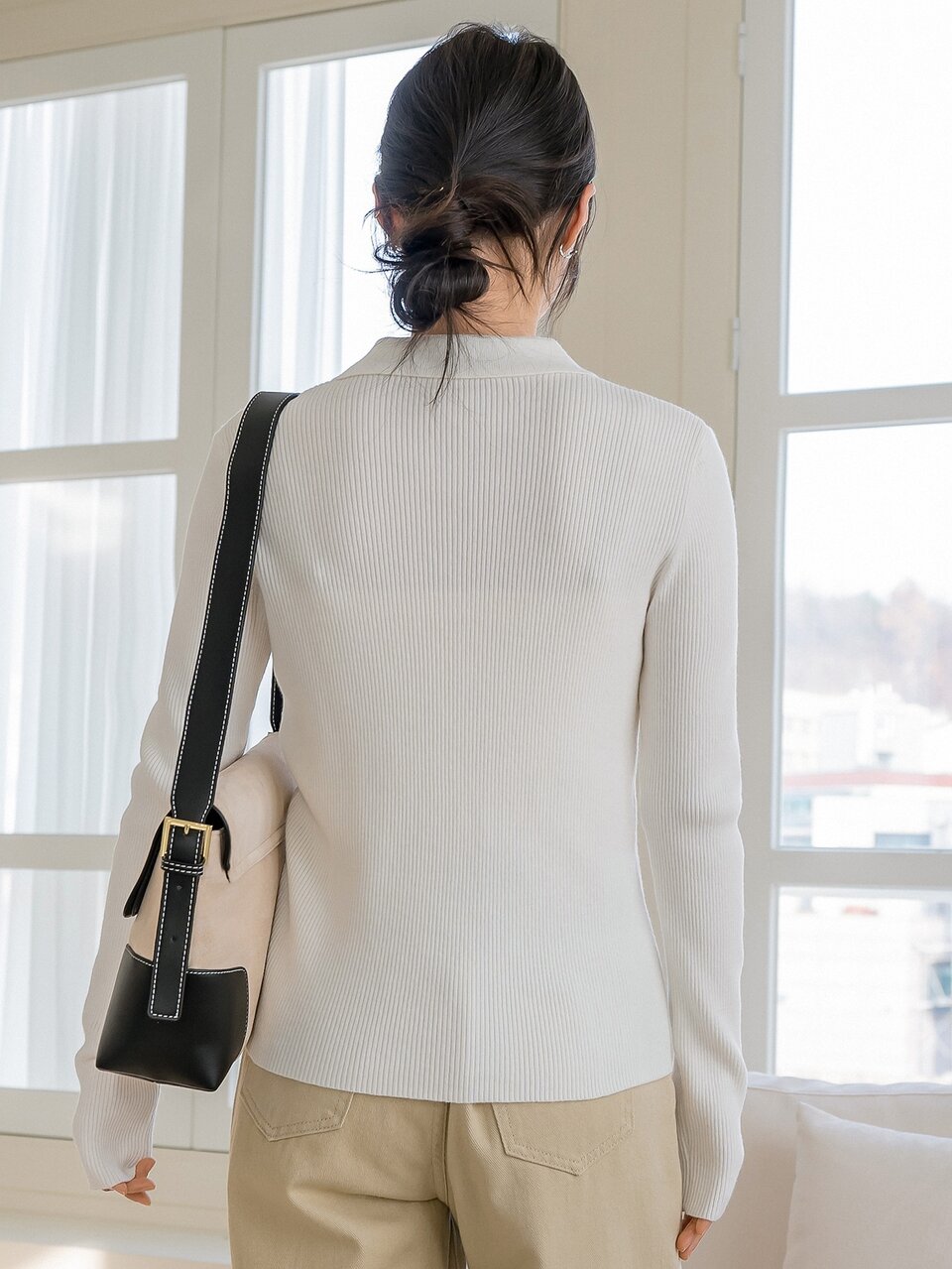 Ribbed Knit Statement Collar Cardigan