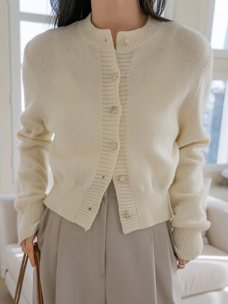 Dazy-Less Casual Versatile Solid Color Cardigan, Autumn/Winter - Beige - View 3