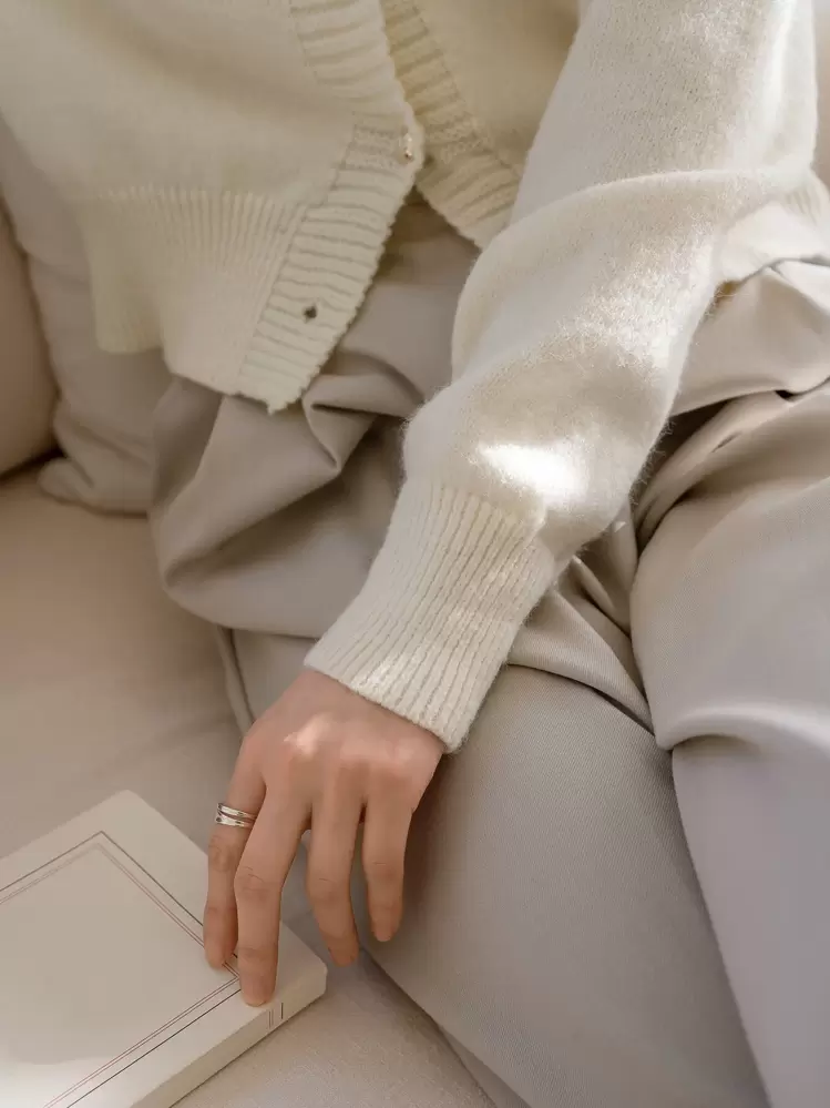 Dazy-Less Casual Versatile Solid Color Cardigan, Autumn/Winter - Beige - View 7