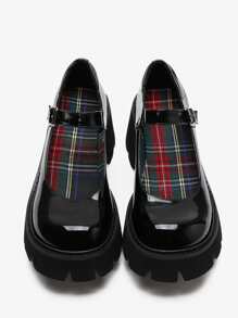 Buckle Decor Wedge Mary Janes,Women's French Cool Mary Jane Shoes New Thick-Heeled Platform College Style Women's Loafers - Black - View 2