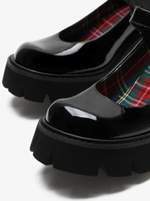 Buckle Decor Wedge Mary Janes,Women's French Cool Mary Jane Shoes New Thick-Heeled Platform College Style Women's Loafers - Black - View 3
