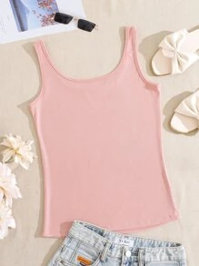 SHEIN Qutie 素色大圓領背心上衣 - 淺粉色 - 查看 2
